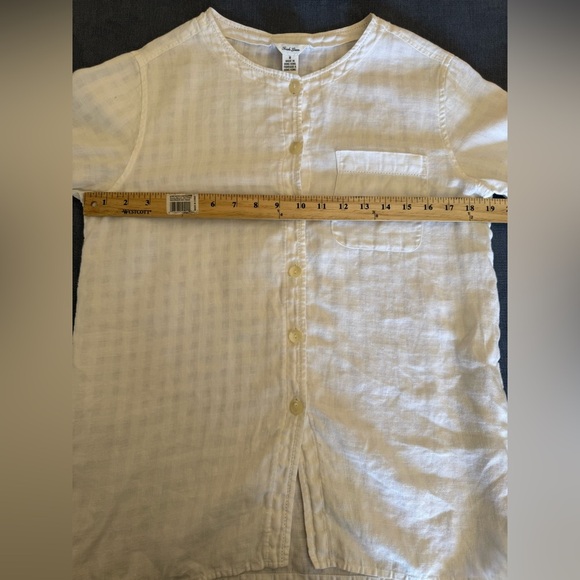 Talbots Womens White Irish Linen Button Up Blouse SZ 8 Long Sleeve Checkered - Picture 7 of 8